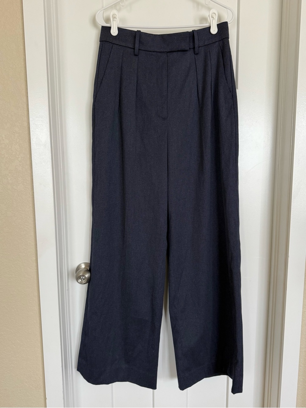 Banana Republic Heathered Navy Pleated Wide Leg Trousers Size 8